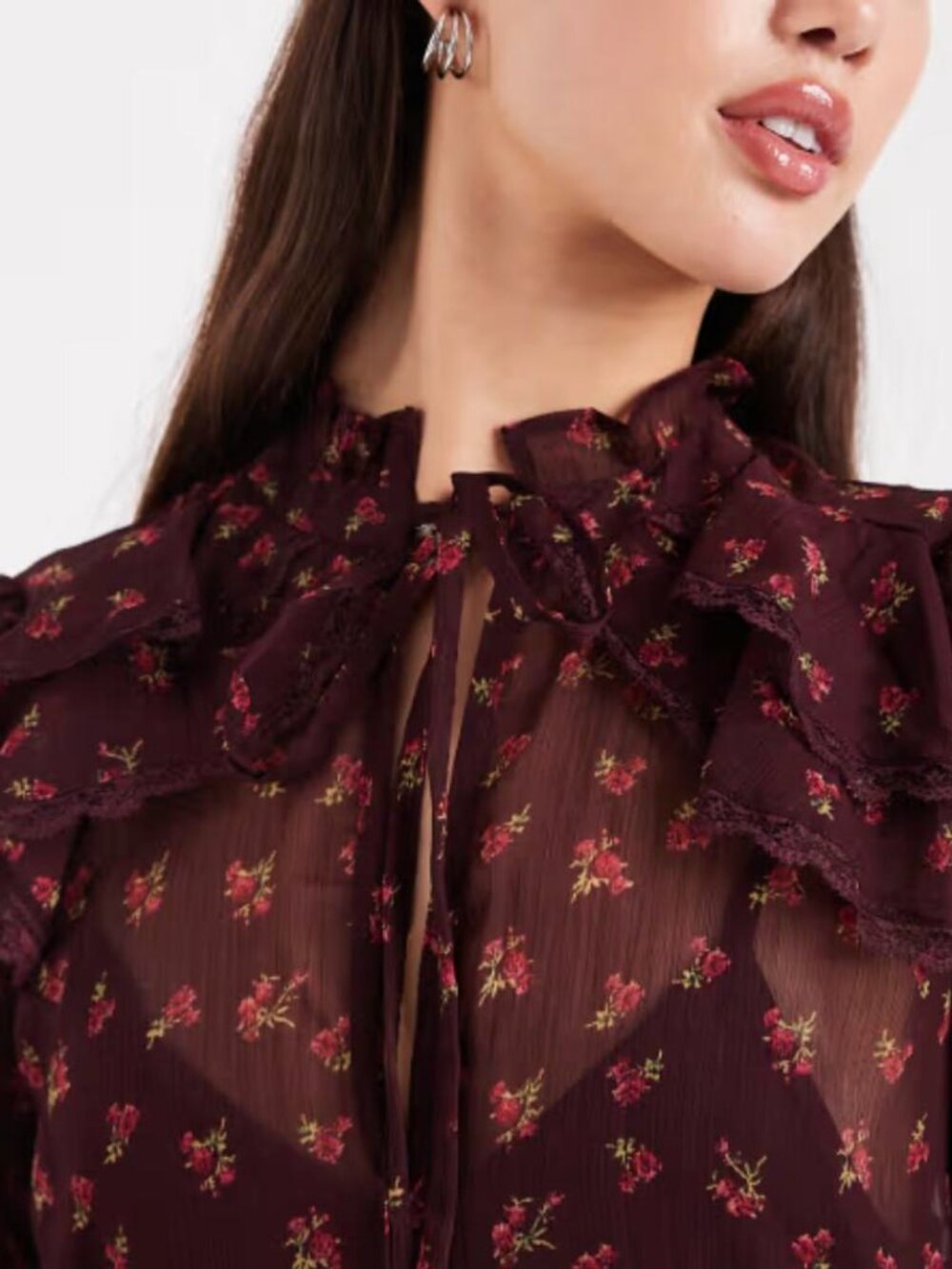 Wednesday's Girl High Neck Floaty Midaxi Dress | Floral Plum | Size M | NWT - Picture 2 of 4